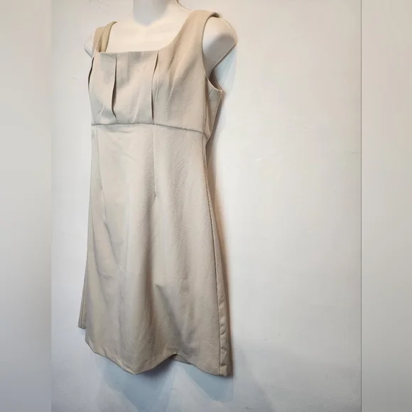New Olivia Mathews Beige A-Line Dress Square Neck Minimalist Modest Sundress 6P - Picture 3 of 9
